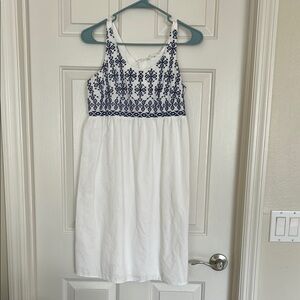Beachlunchlounge White and Blue Mini Dress with Embroidered Design Sz SP